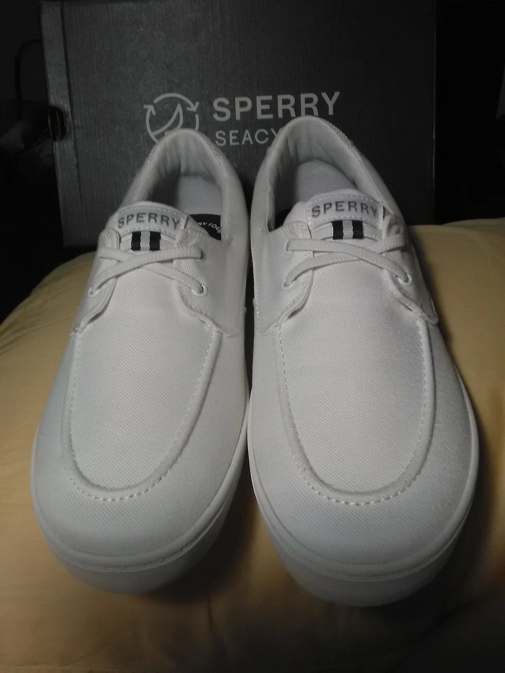 NIB Sperry Men’s White Canvas Boat Shoes SZ. 11.5W MEMORY FOAM